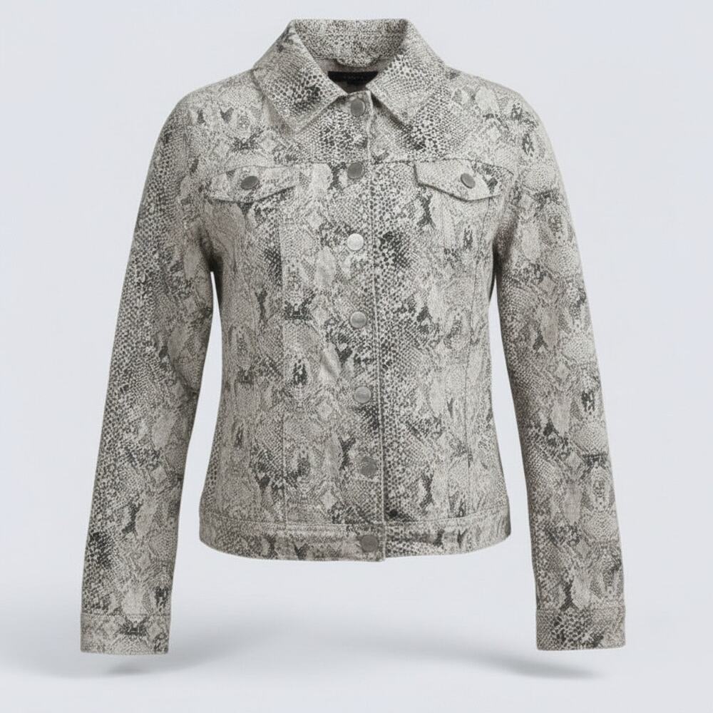 NANETTE LEPORE Python Snakeskin Denim Trucker Jacket Tan Gray M Excellent
